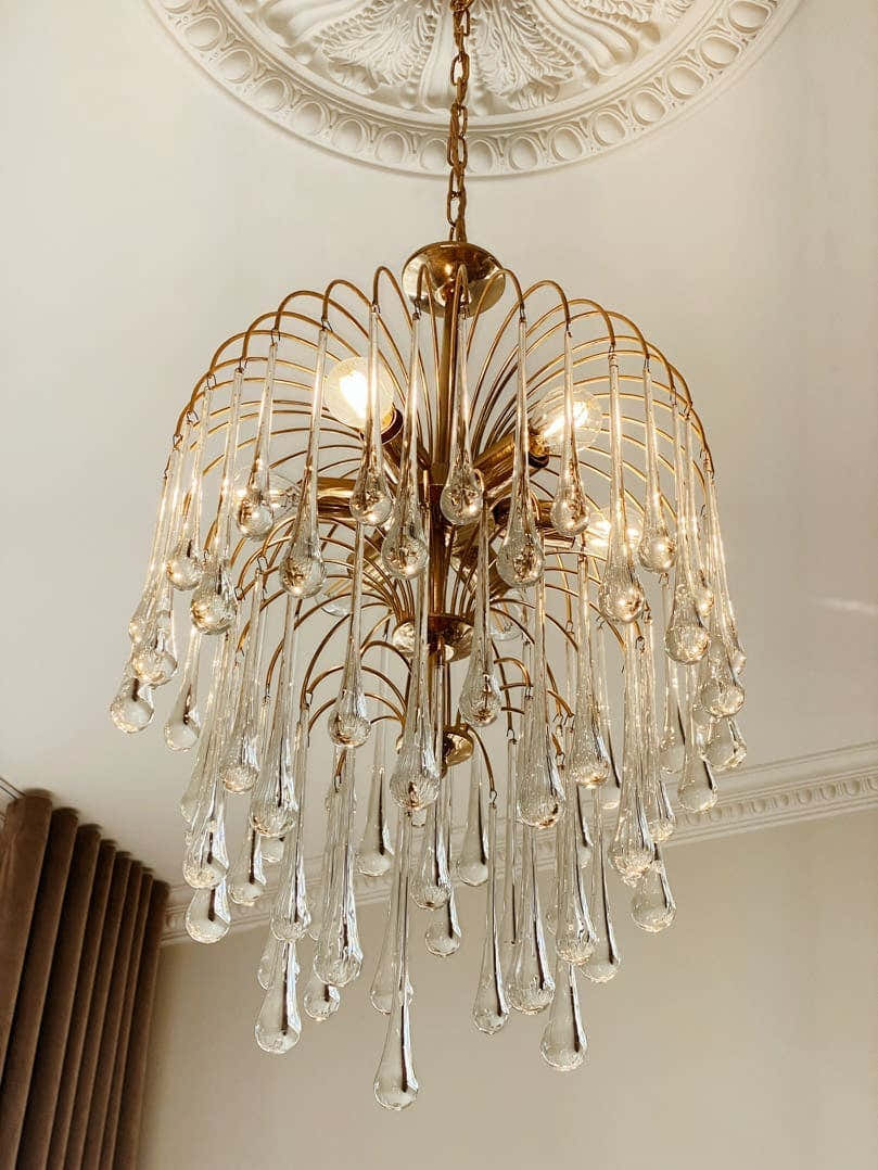 Vintage – Murano chandelier – Teardrop – 68 drops – Clear