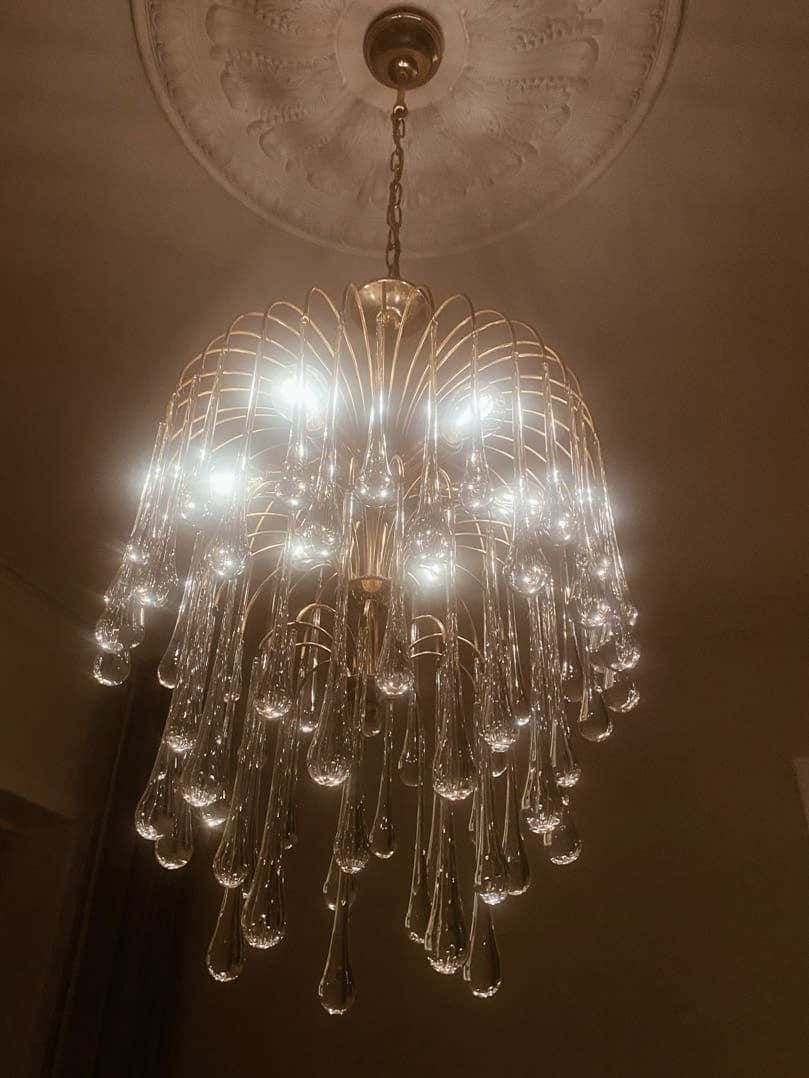 Vintage – Murano chandelier – Teardrop – 68 drops – Clear