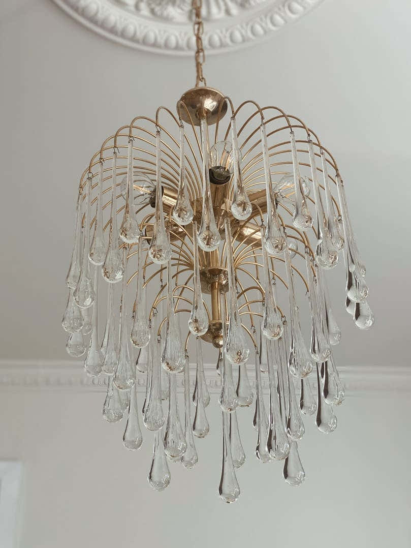 Vintage – Murano chandelier – Teardrop – 68 drops – Clear