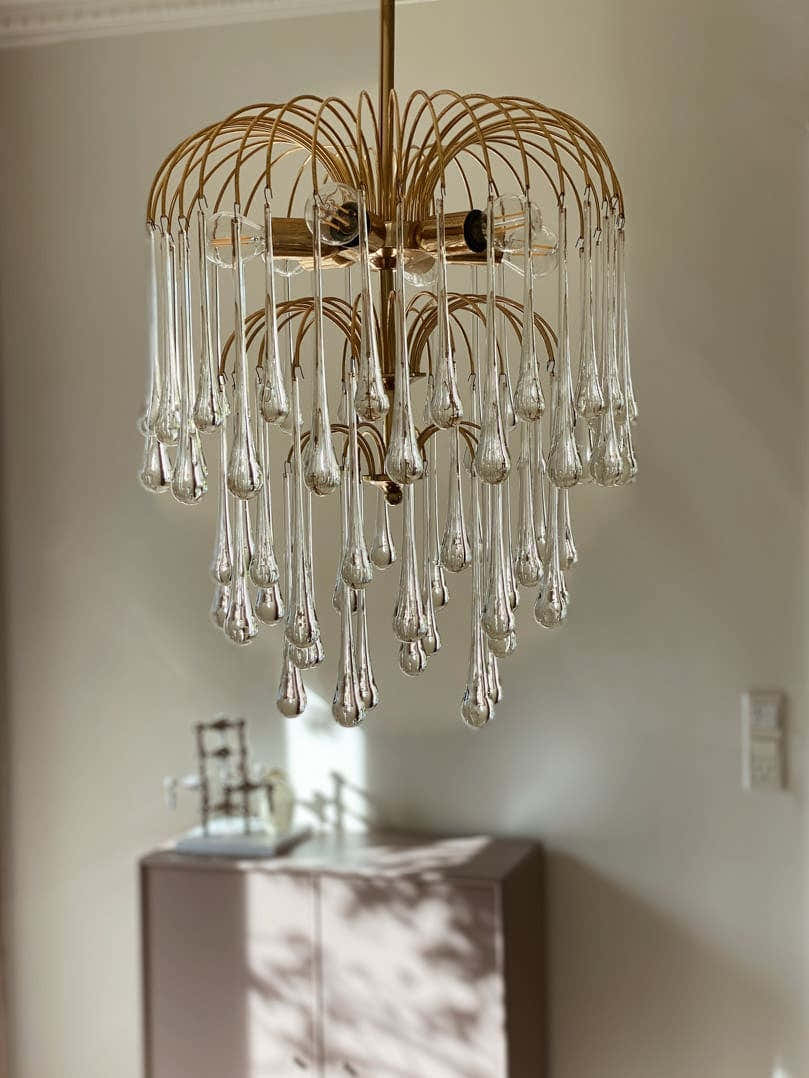 Vintage – Murano chandelier – Teardrop – 68 drops – Clear