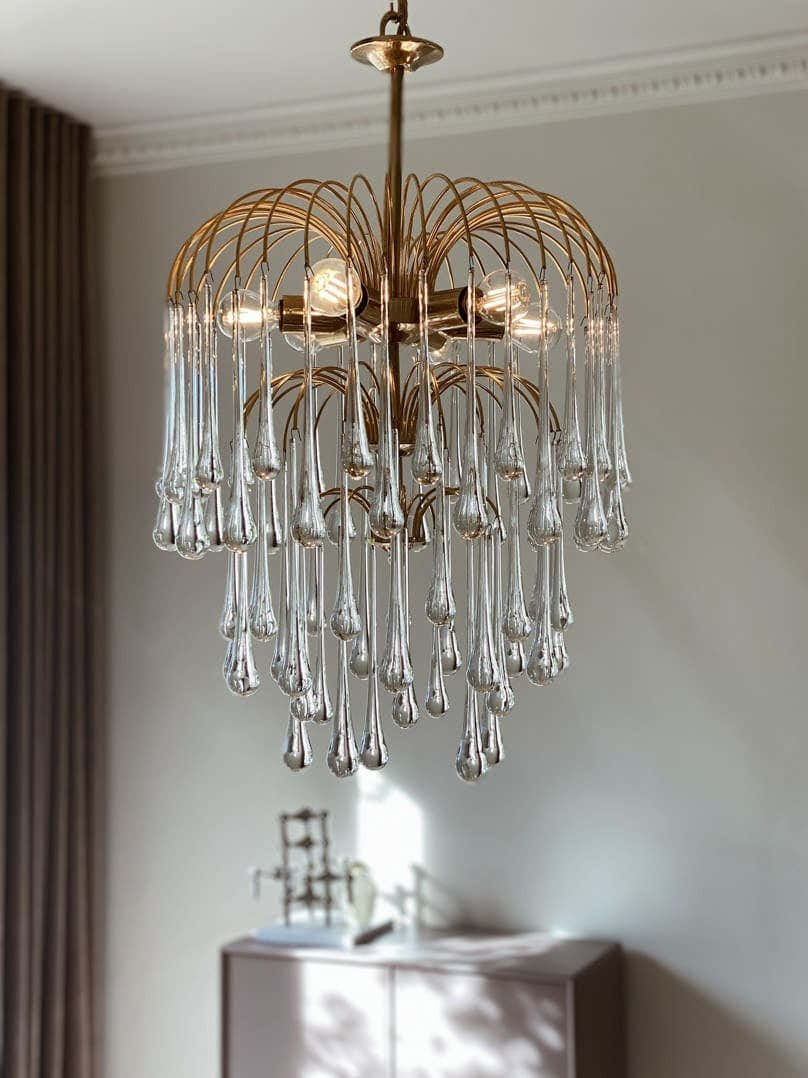 Vintage – Murano chandelier – Teardrop – 68 drops – Clear