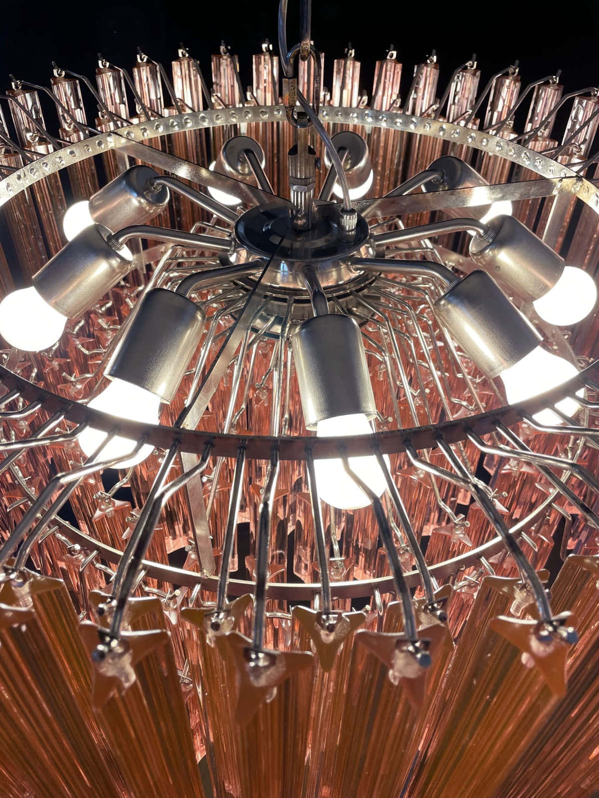 Murano Chandelier – Triedri Round – 265 prisms – Pink