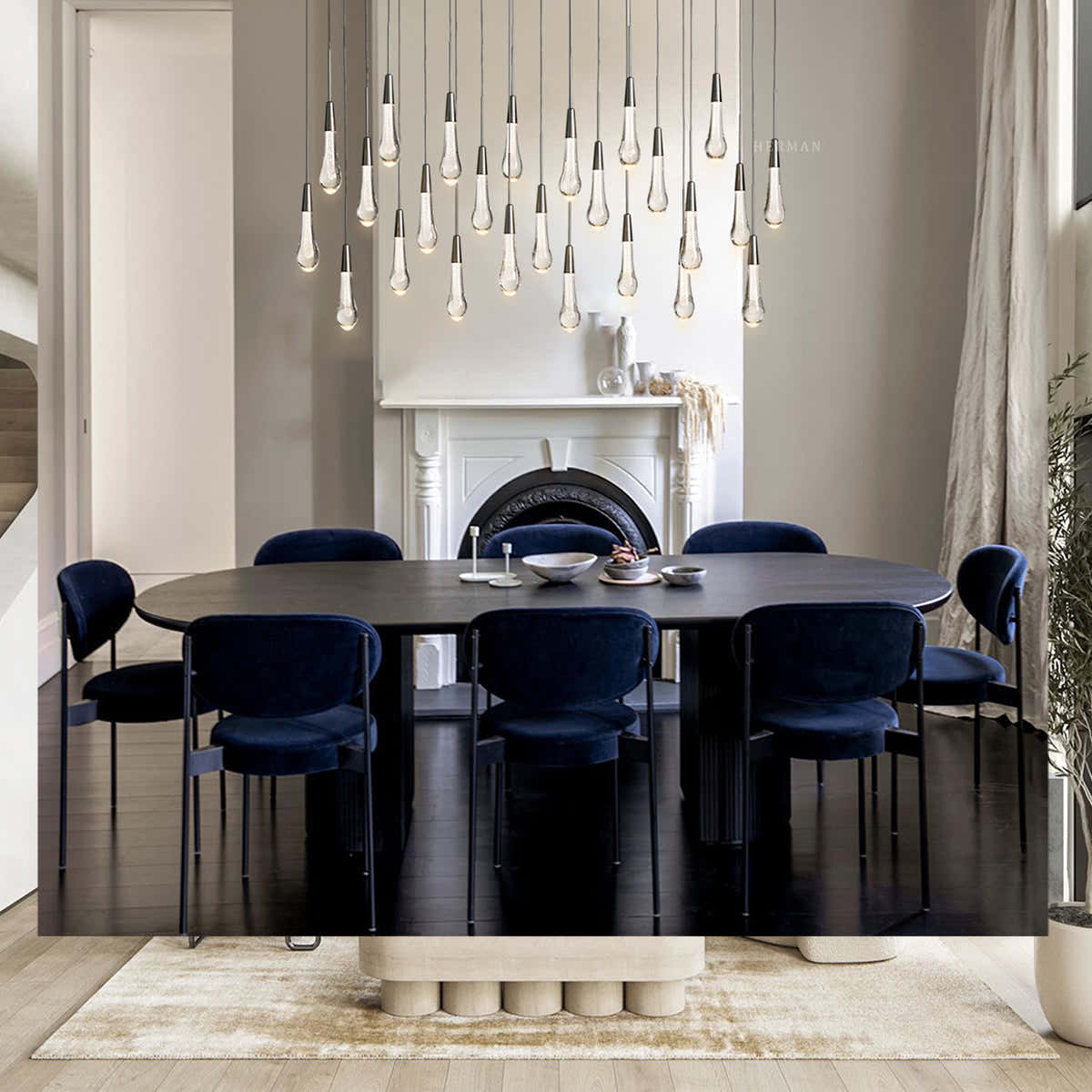 Raindrop Glass Solitaire Linear Chandelier