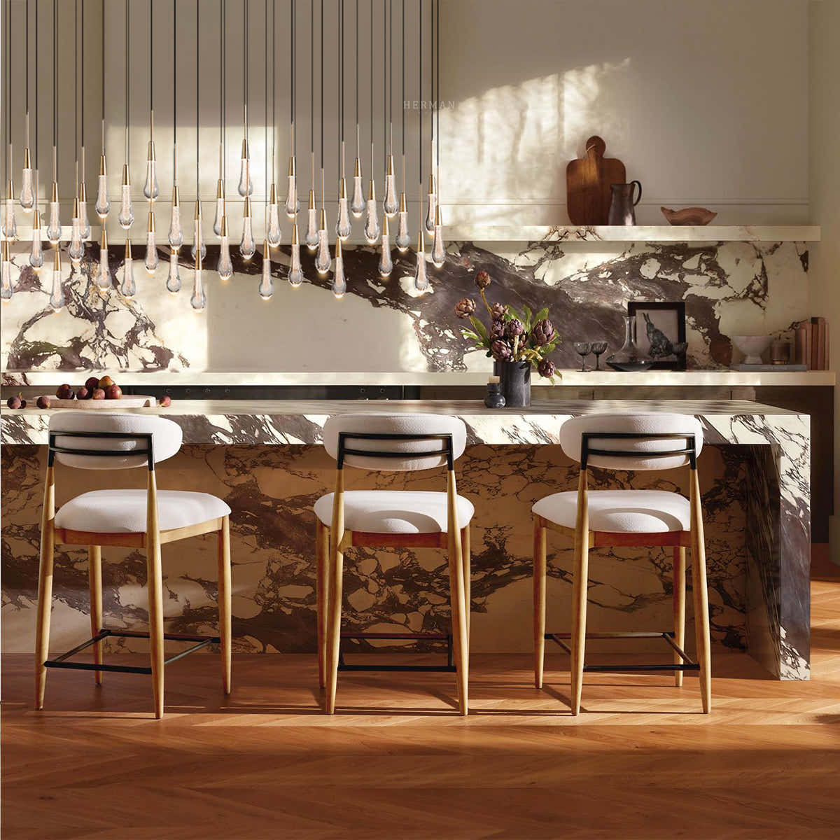 Raindrop Glass Solitaire Linear Chandelier