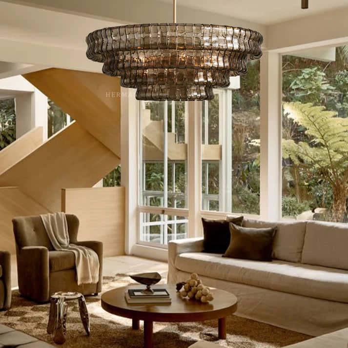Amor 4-Tier Ghiaccio Glass Round Chandelier 36"