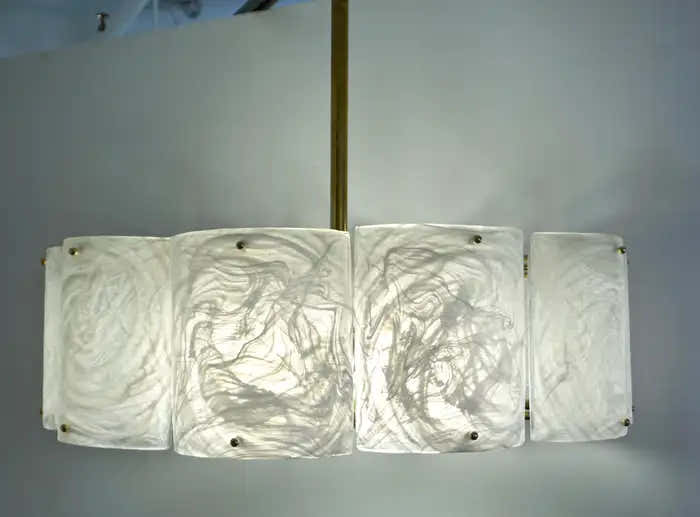 Bespoke Italian Alabaster White Murano Glass Brass Round Chandelier / Flushmount