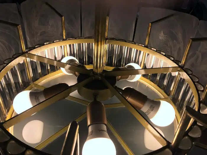 Bespoke Italian Alabaster White Murano Glass Brass Round Chandelier / Flushmount