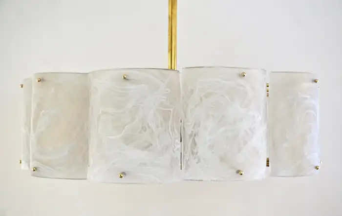 Bespoke Italian Alabaster White Murano Glass Brass Round Chandelier / Flushmount