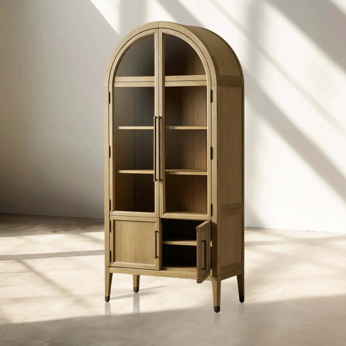 Hattie Glass Accent Cabinet in Oak 36"W 46"W