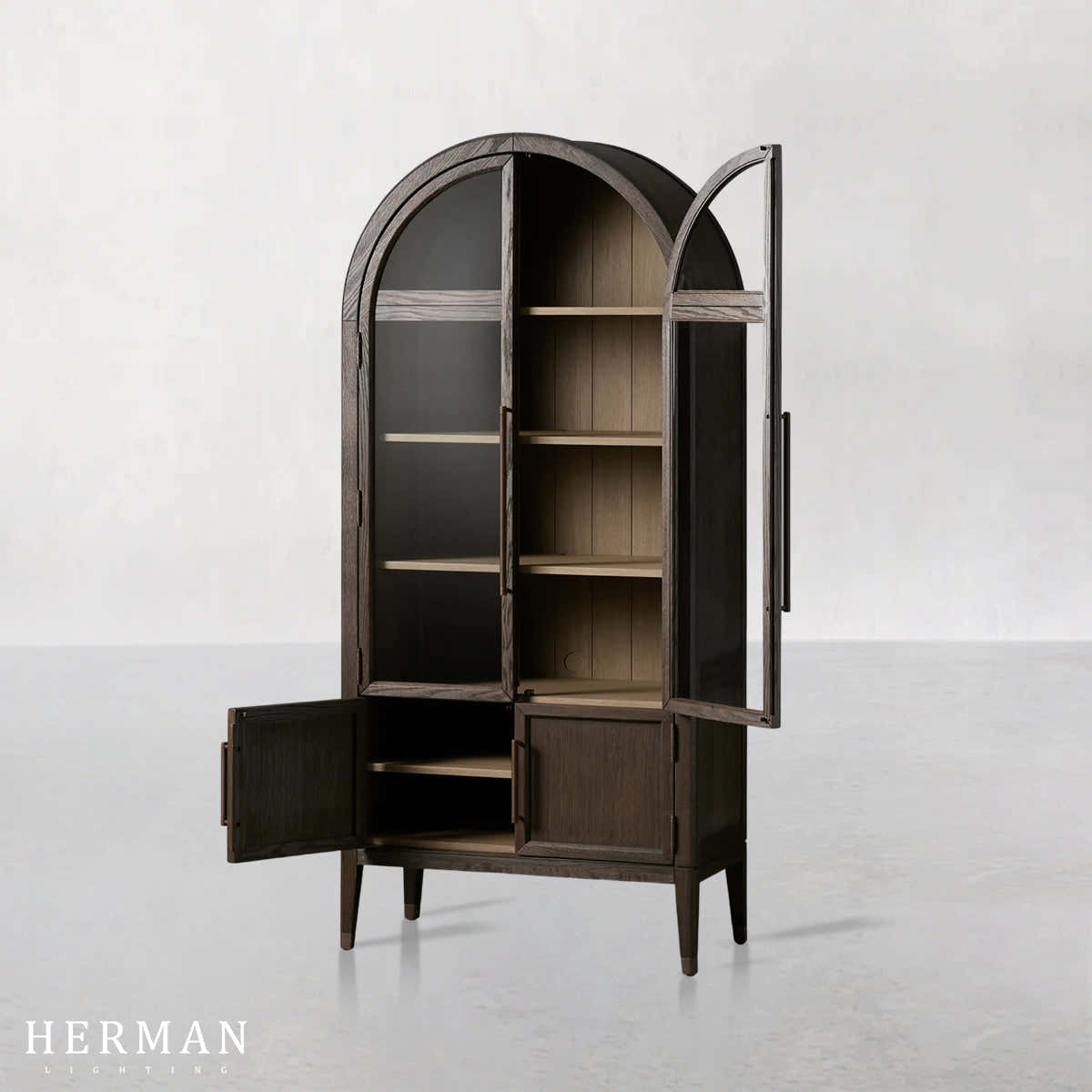 Hattie Glass Accent Cabinet in Oak 36"W 46"W