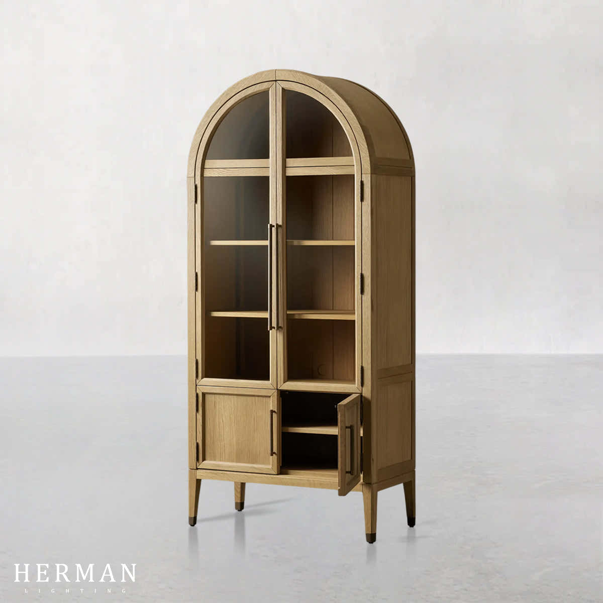 Hattie Glass Accent Cabinet in Oak 36"W 46"W