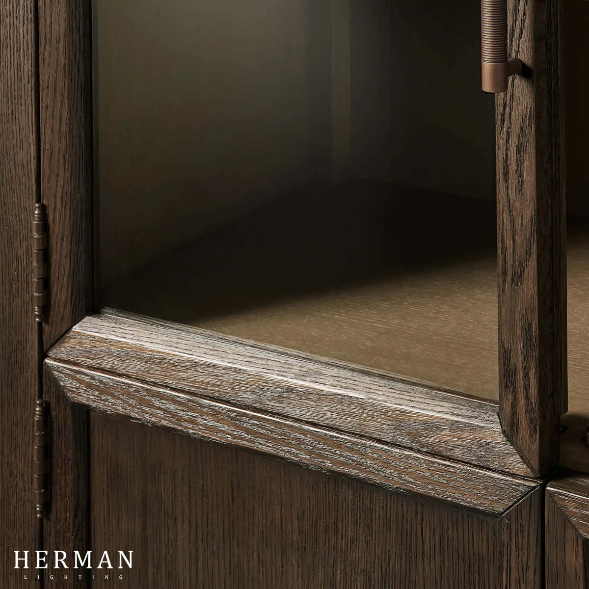 Hattie Glass Accent Cabinet in Oak 36"W 46"W