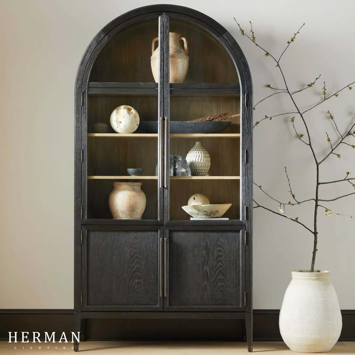 Hattie Glass Accent Cabinet in Oak 36"W 46"W