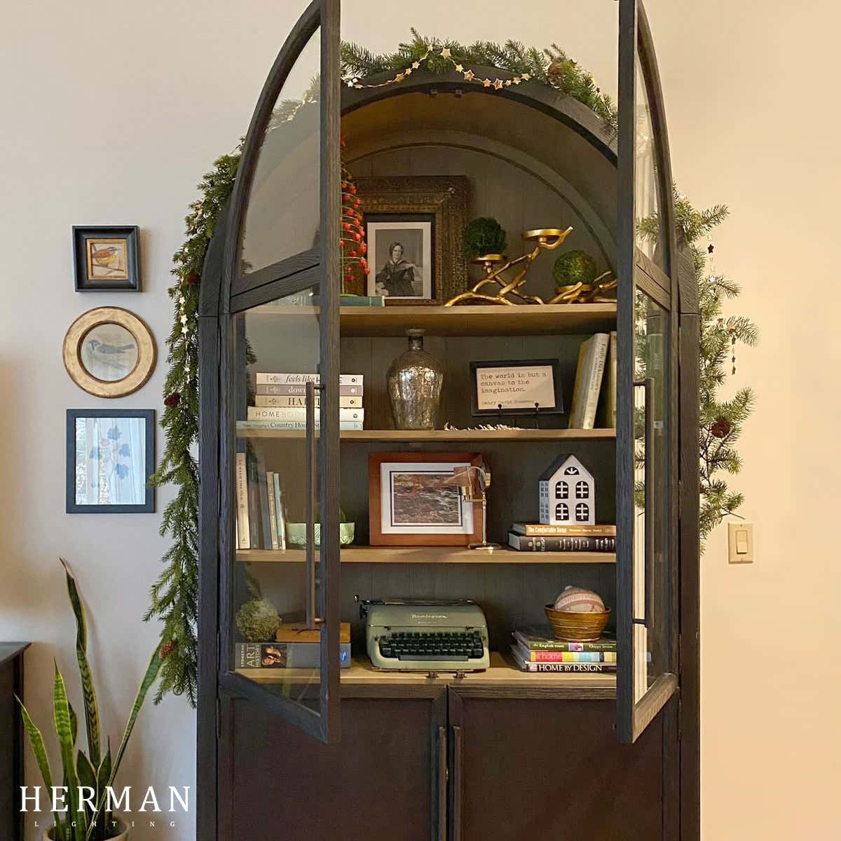 Hattie Glass Accent Cabinet in Oak 36"W 46"W