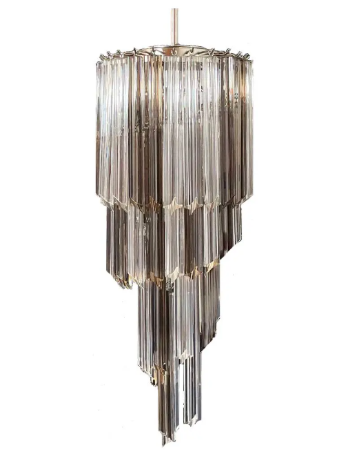 Murano Chandelier – Spiral – 54 prisms – Smokey/Transparent