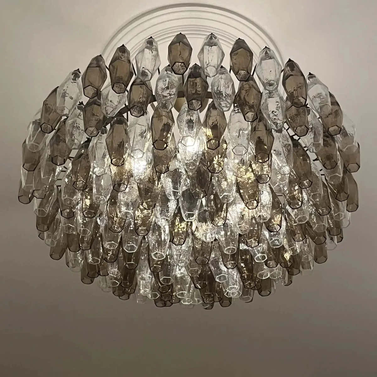 Murano Chandelier – Poliedri – 185 glass – Smoked/Transparent
