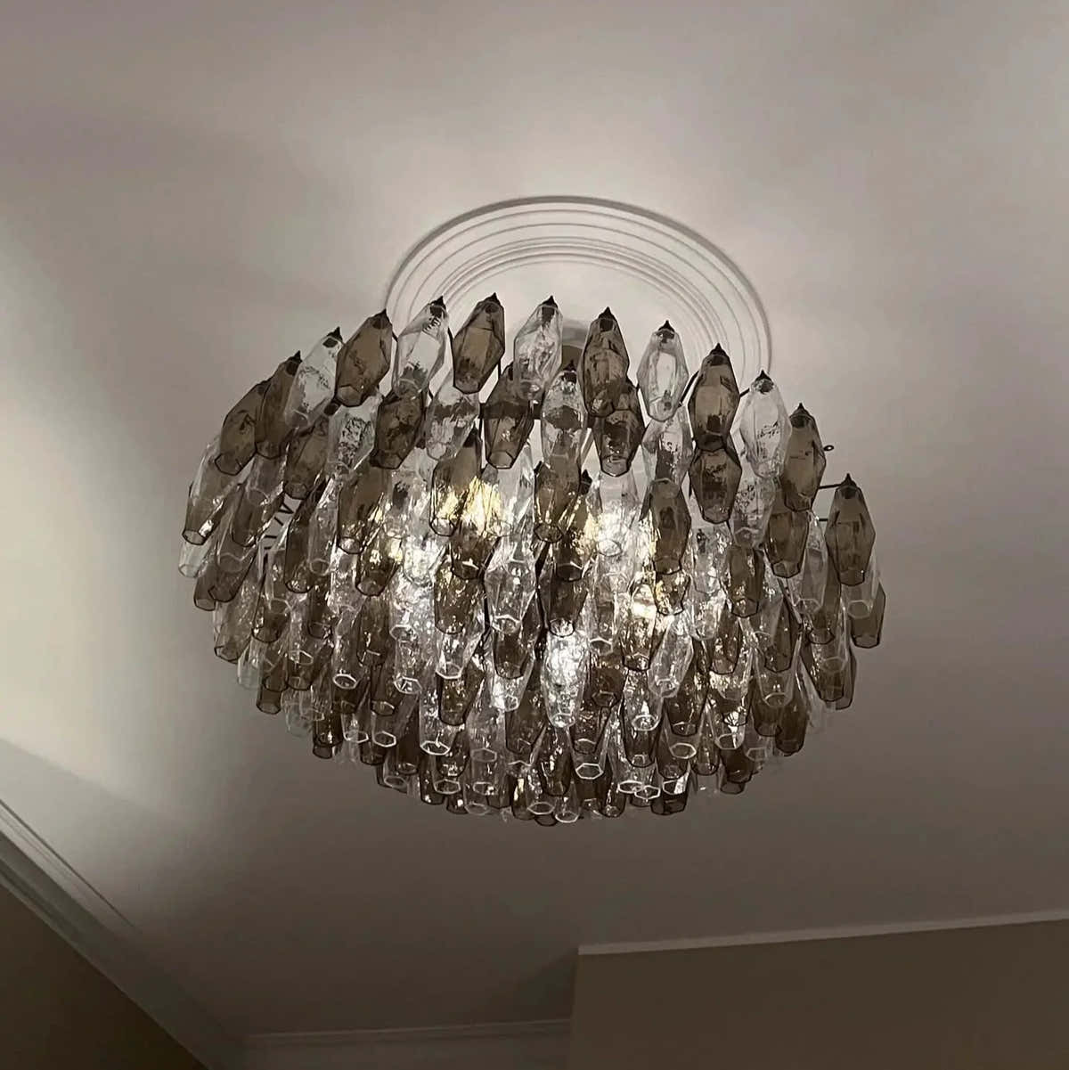 Murano Chandelier – Poliedri – 185 glass – Smoked/Transparent