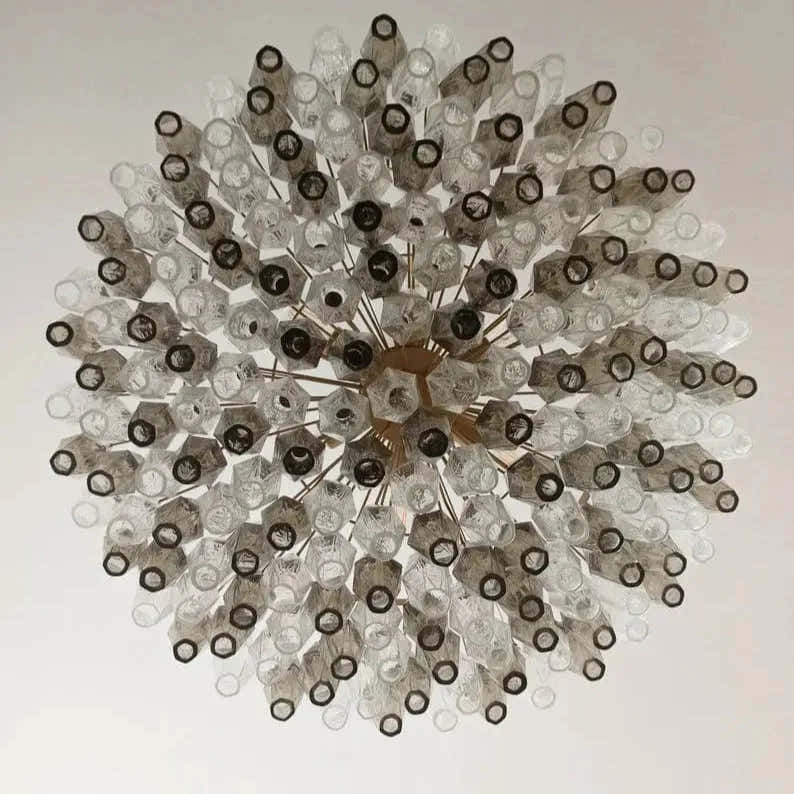 Murano Chandelier – Poliedri – 185 glass – Smoked/Transparent