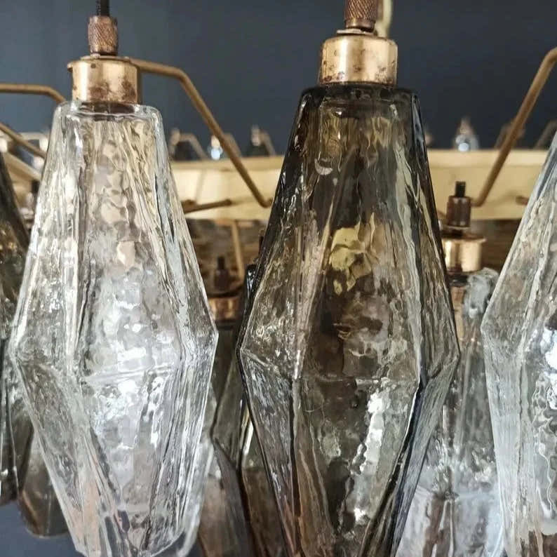 Murano Chandelier – Poliedri – 185 glass – Smoked/Transparent