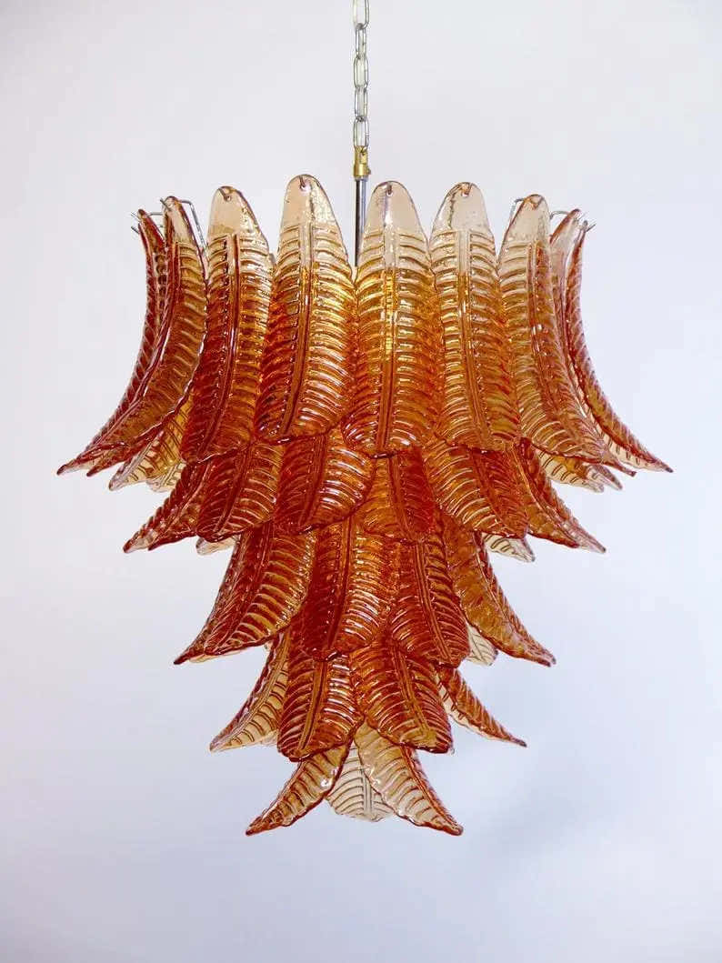 Murano Chandelier – 52 glass leaves – Amber