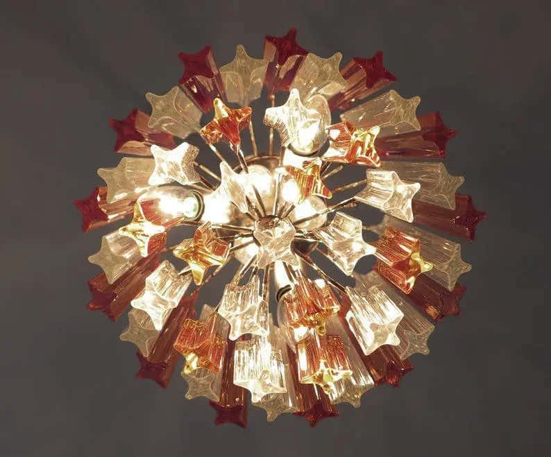 Murano Chandelier – 47 prisms – Amber/Transparent