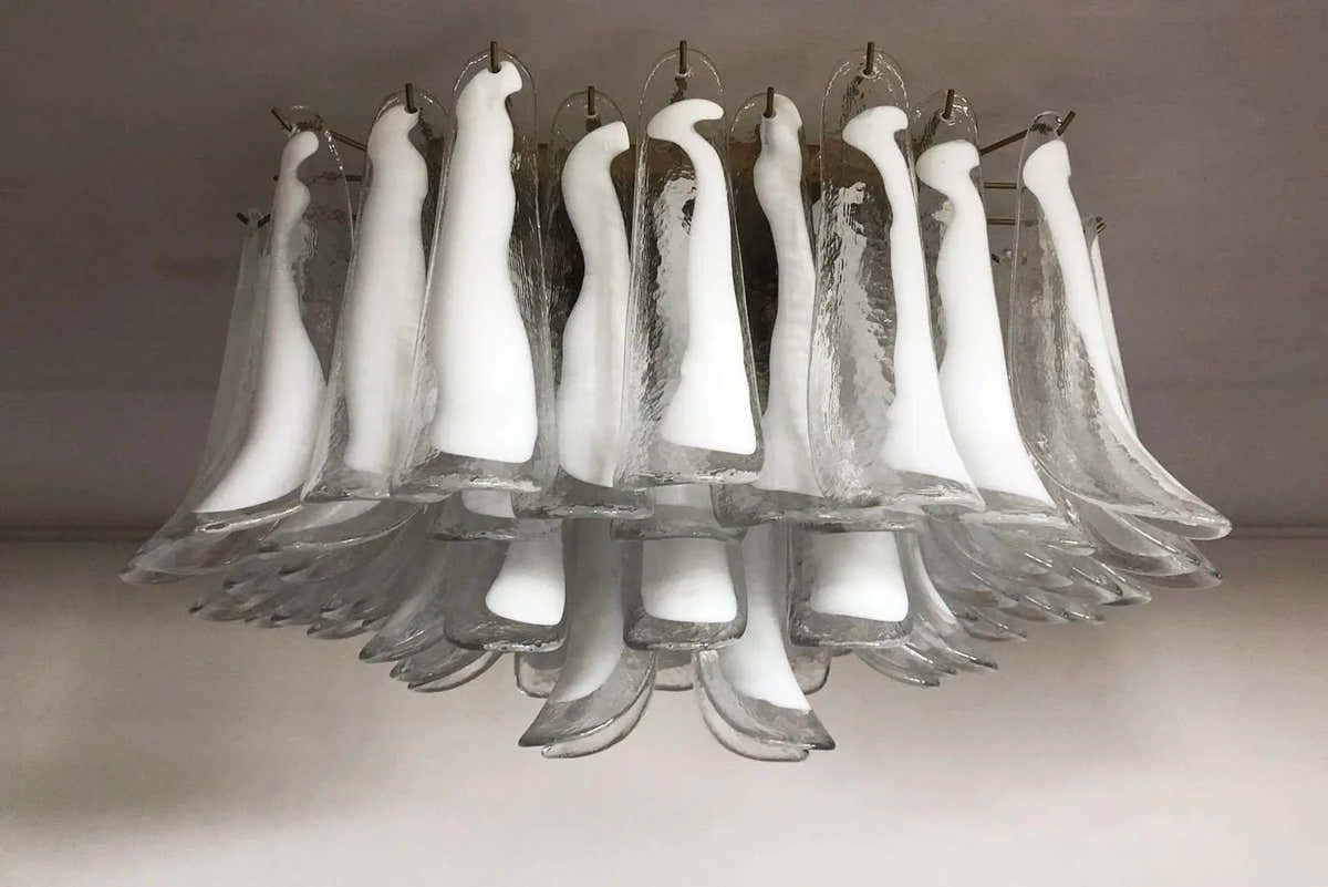 Murano Ceiling lamp – 64 petals – Transparent/White