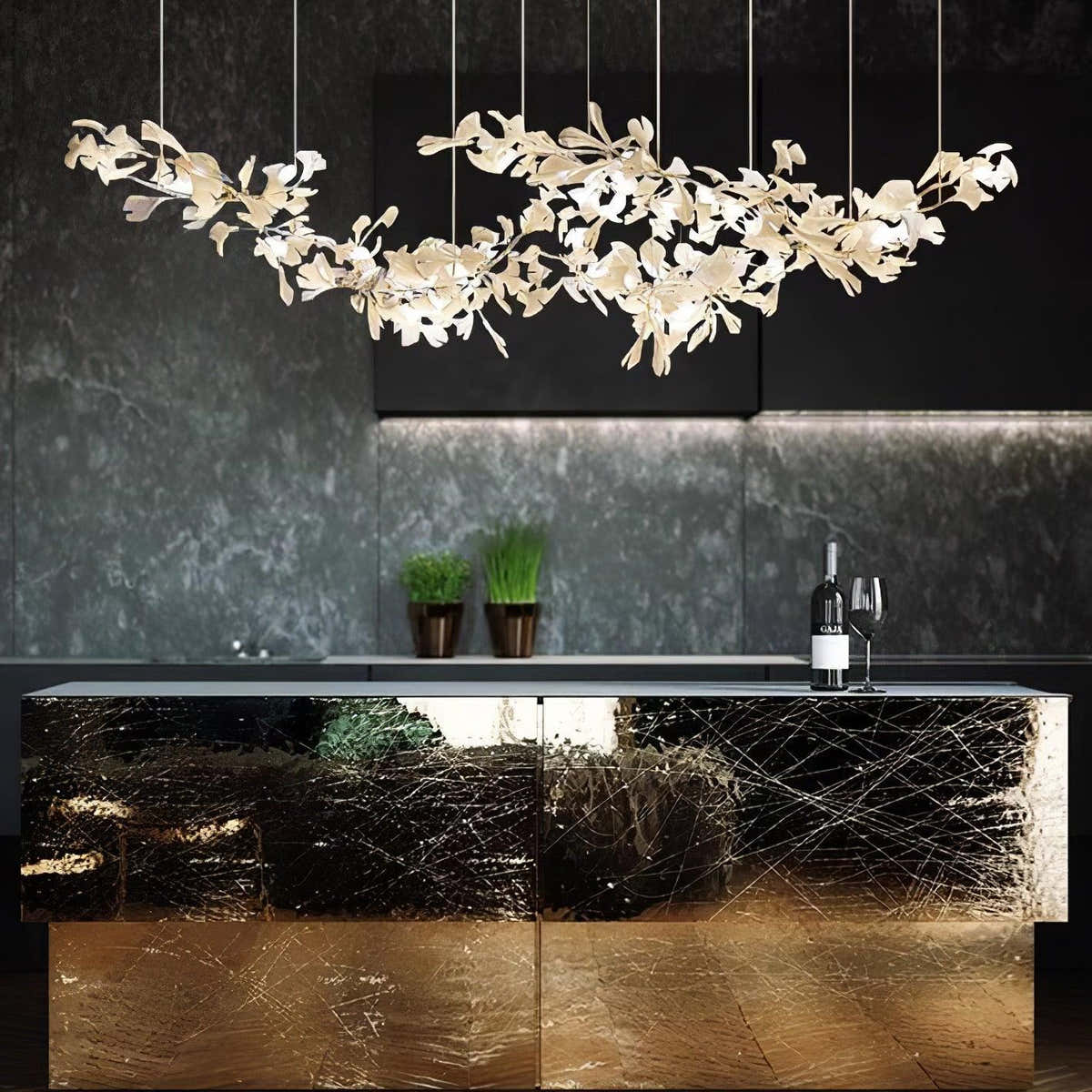 Double Layer Combination Gingko Chandelier