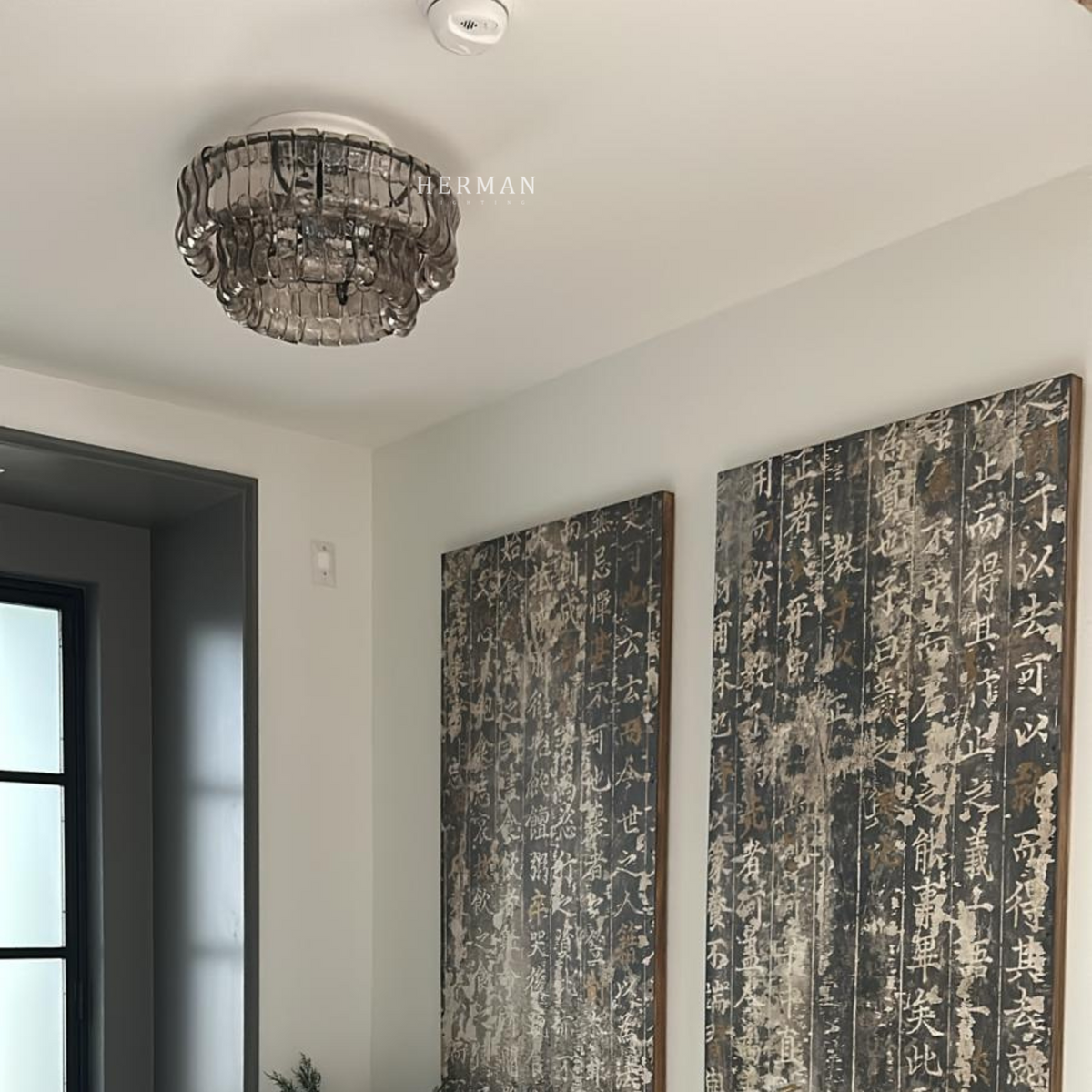 Amor 2-Tier Ghiaccio Glass Round Flushmount 18"