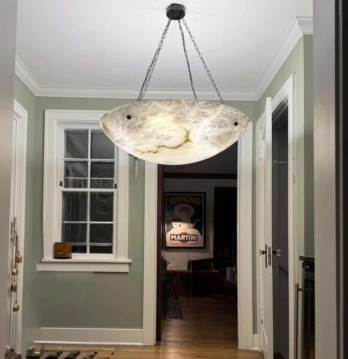 Enormous 36 Ø Flush Mount / Pendant with Stunning Full Moon-Like Alabaster Shade