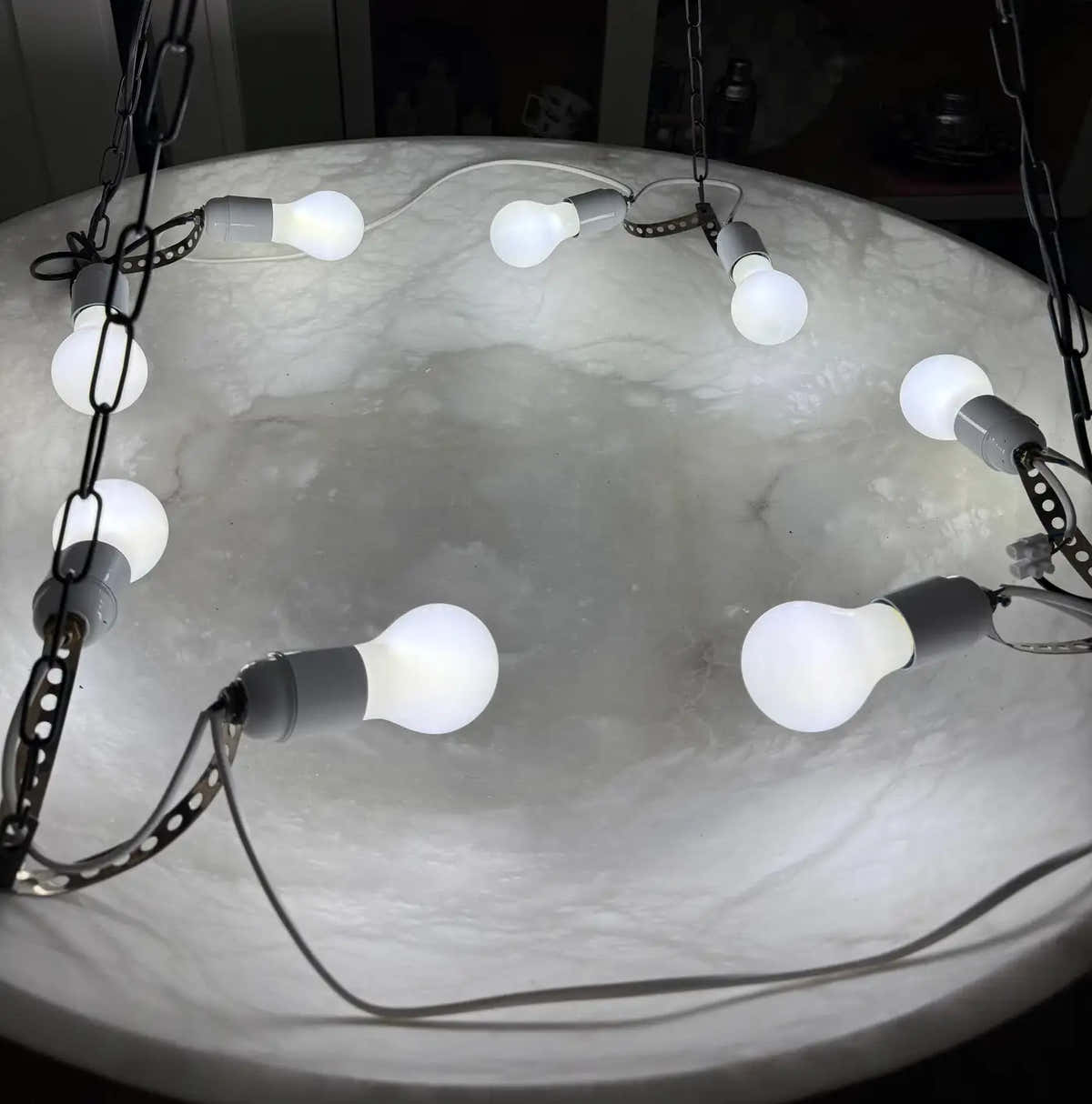 Enormous 36 Ø Flush Mount / Pendant with Stunning Full Moon-Like Alabaster Shade