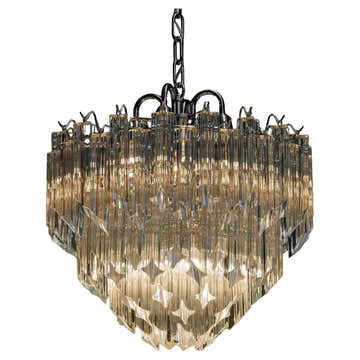 1980s Venini Chrome Chandelier With 91 Clear Triedri Murano Crystals Italy