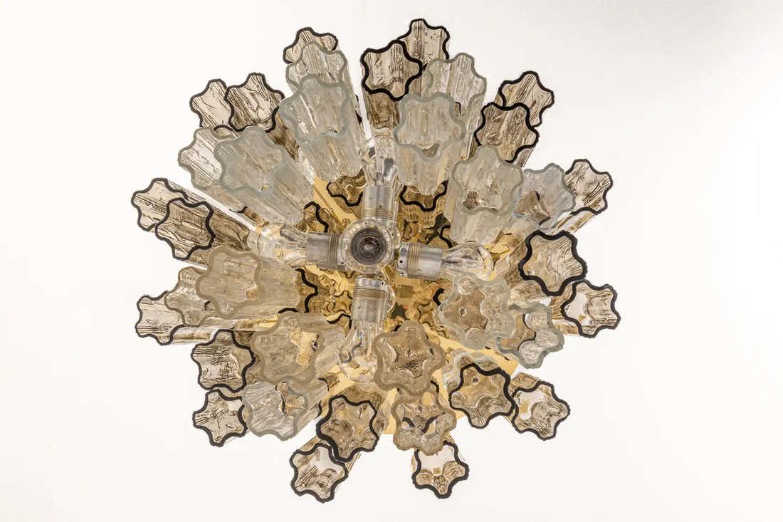 Large Tronchi Murano Glass Chandelier Design Venini for Kalmar, Austria, 1960s