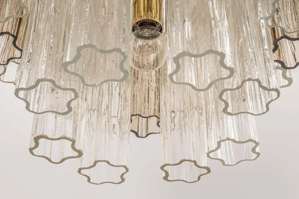 Large Tronchi Murano Glass Chandelier Design Venini for Kalmar, Austria, 1960s