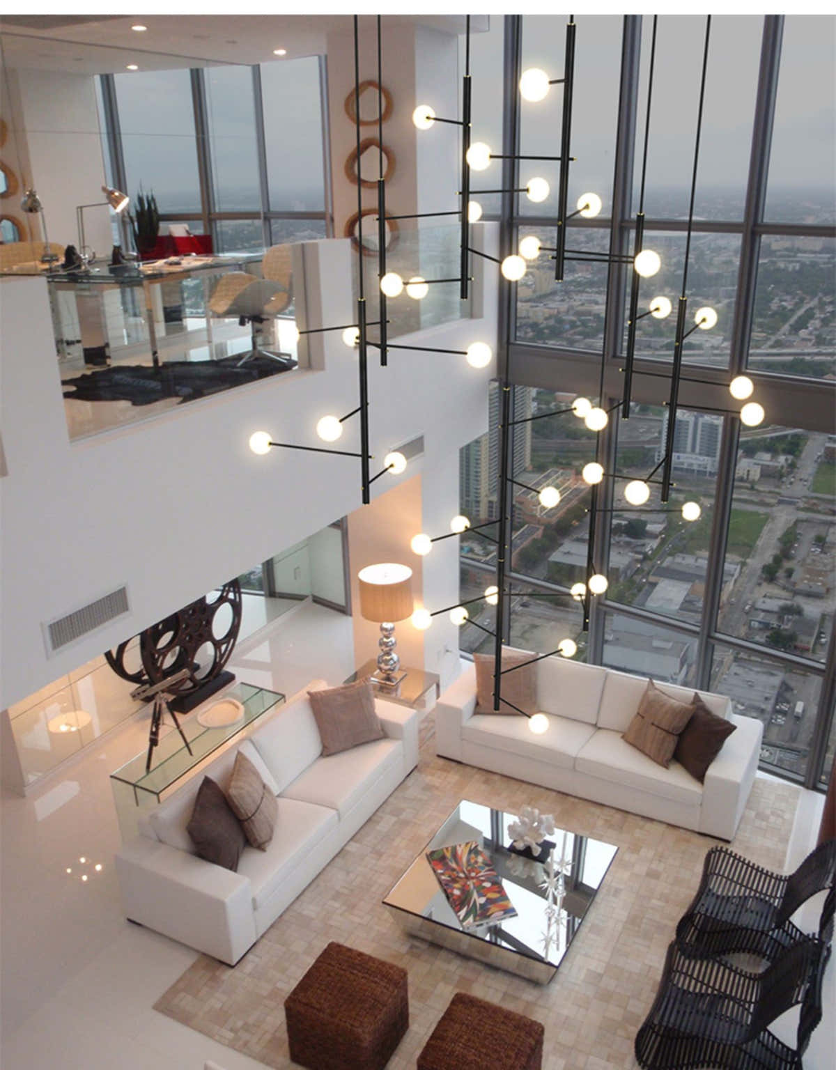 Modern Multi-Arm Opal Chandelier