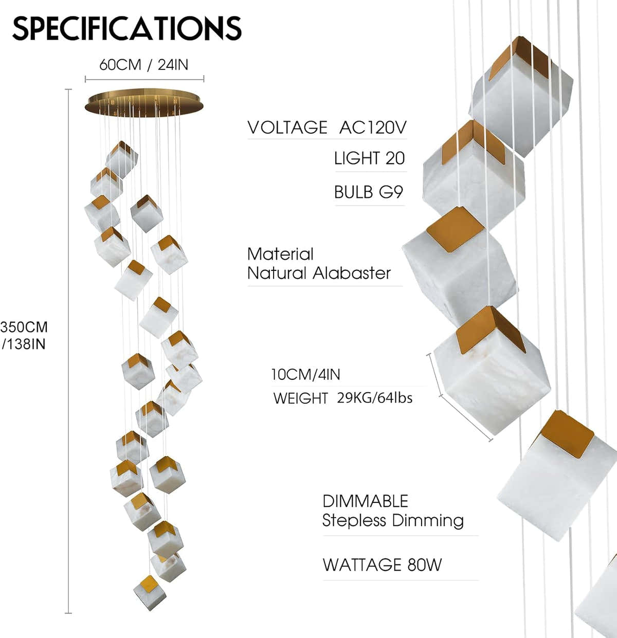 Alabaster High Ceiling Chandelier, Modern Staircase Chandeliers - Fast Delivery-1-Luxehomezone
