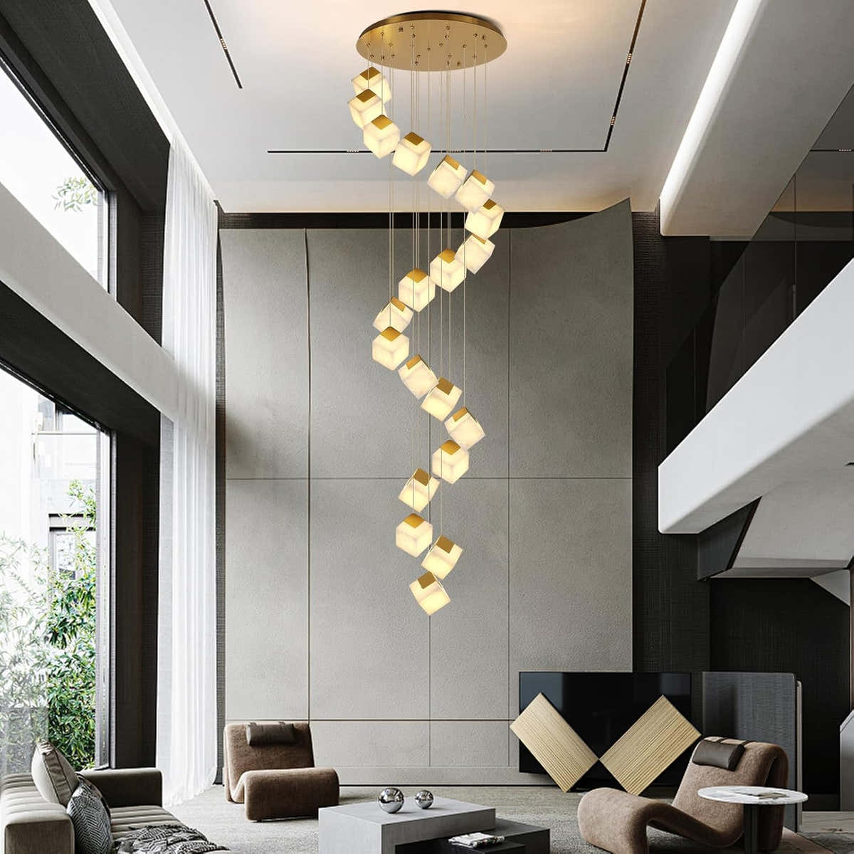 Alabaster High Ceiling Chandelier, Modern Staircase Chandeliers - Fast Delivery-1-Luxehomezone