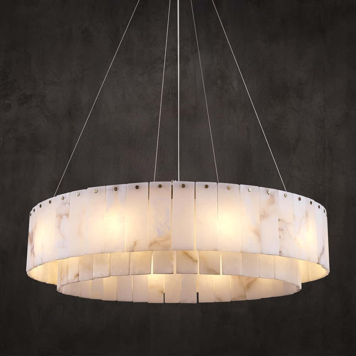 Alabaster Round Chandelier, Modern Marble Dining Room Chandelier 31'' - Fast Delivery-1-Luxehomezone