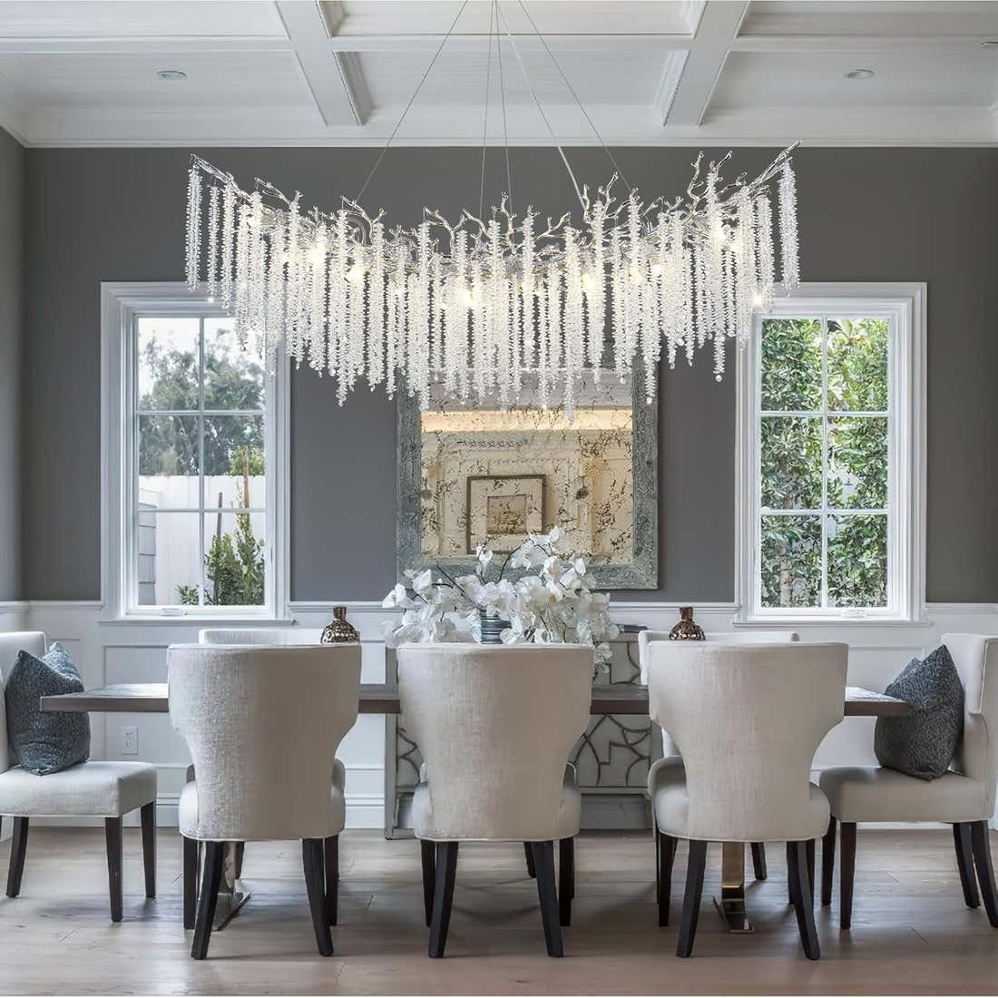 Round Silver Tree Branches Chandeliers L55" - Fast Delivery-1-Luxehomezone