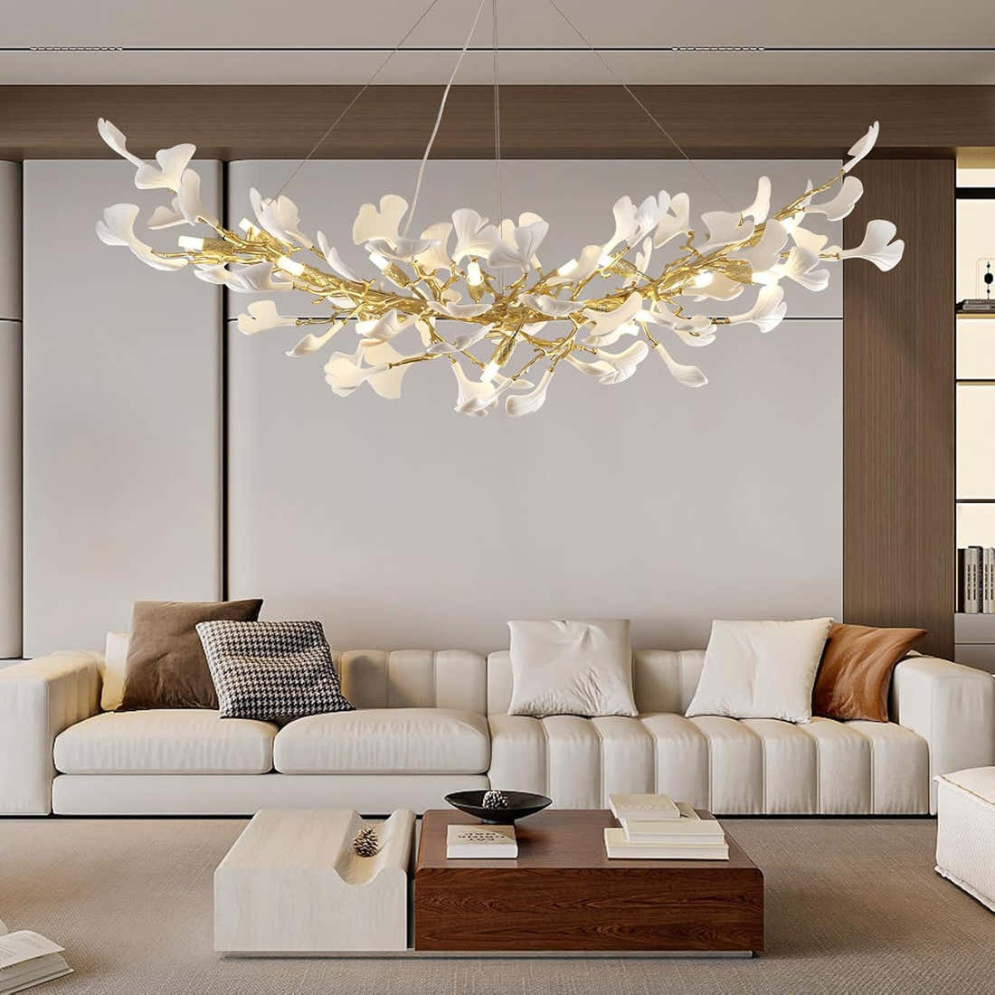 Rectangle Ceramic Ginkgo Leaf Chandelier 55" - Fast Delivery-1-Luxehomezone