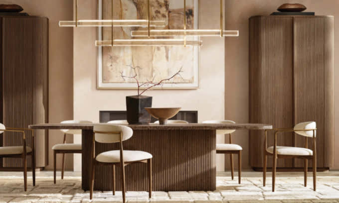 Mulholland Stone Rectangular Pedestal Dining Table