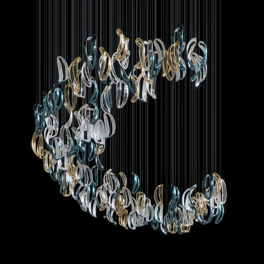 Aqua Ripple Glass Art Customize Chandelier