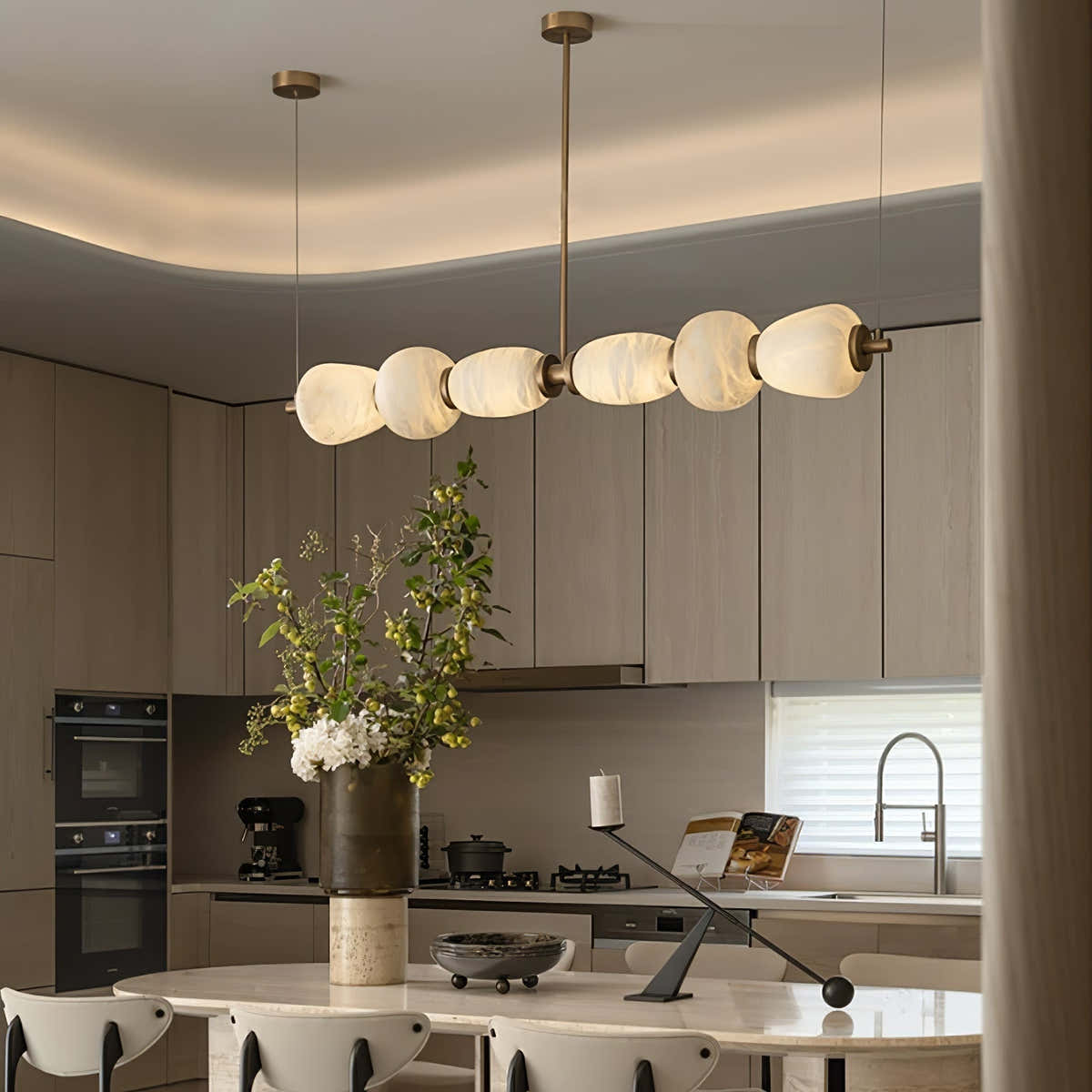 Alabaster Pebble Linear Chandelier