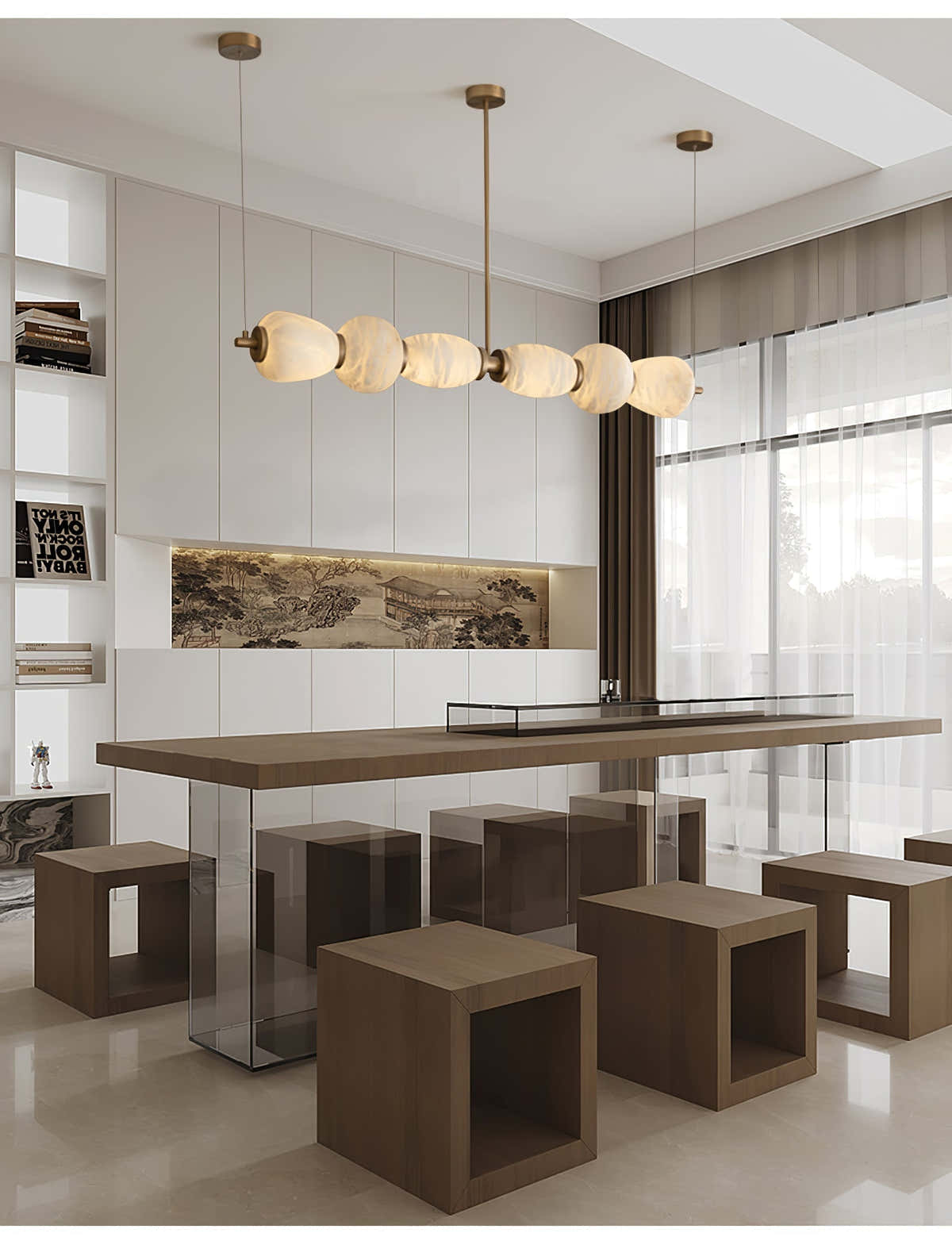 Alabaster Pebble Linear Chandelier