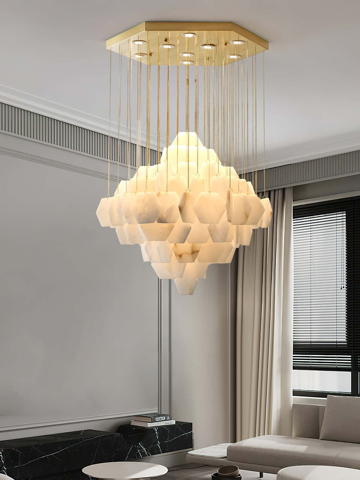 Hexa Alabaster Cascade Chandelier
