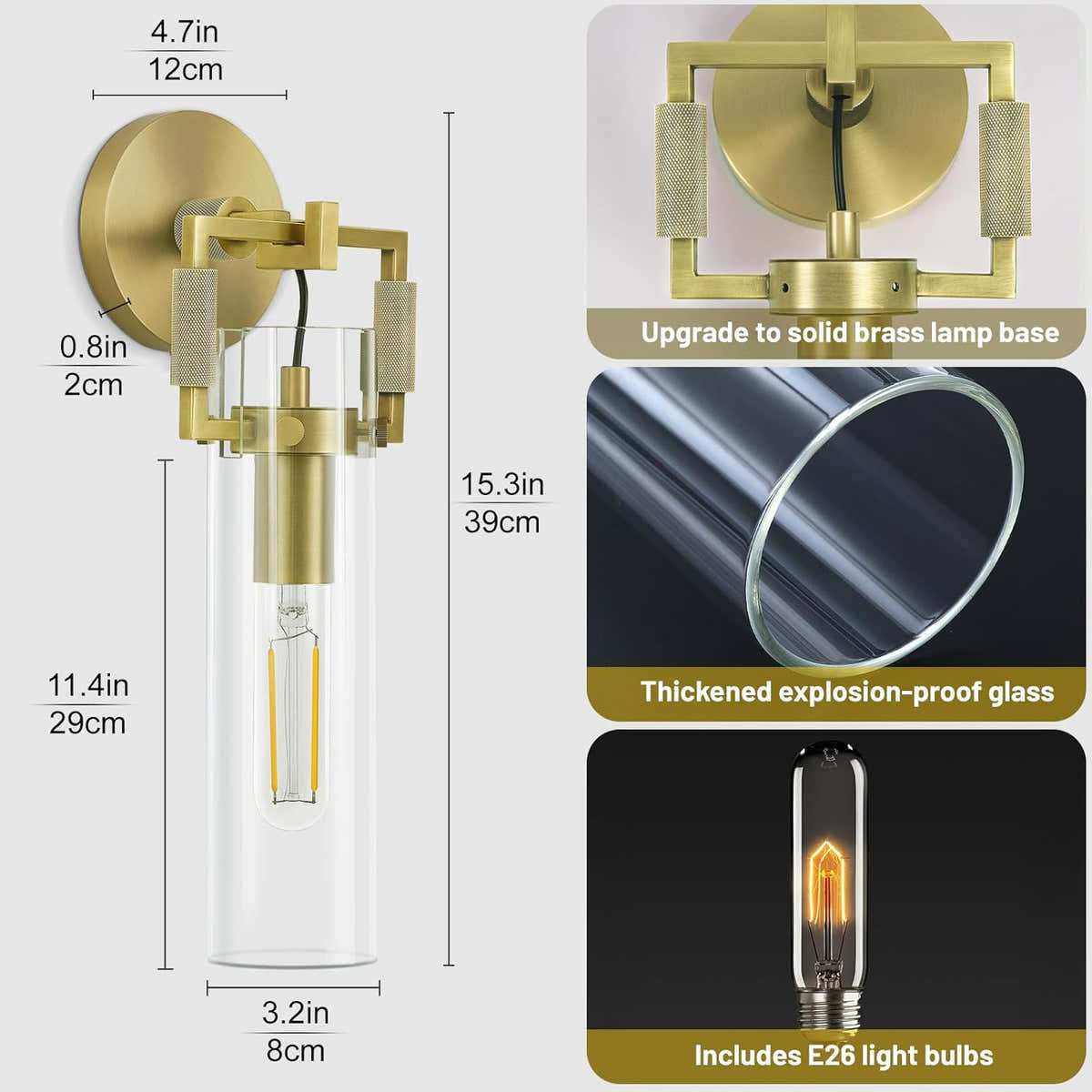 ‎PIOUTNF Modern Brass Wall Sconces