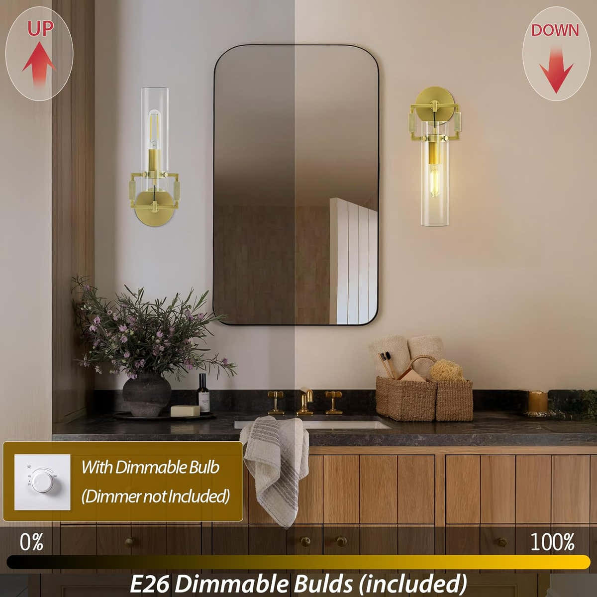 ‎PIOUTNF Modern Brass Wall Sconces