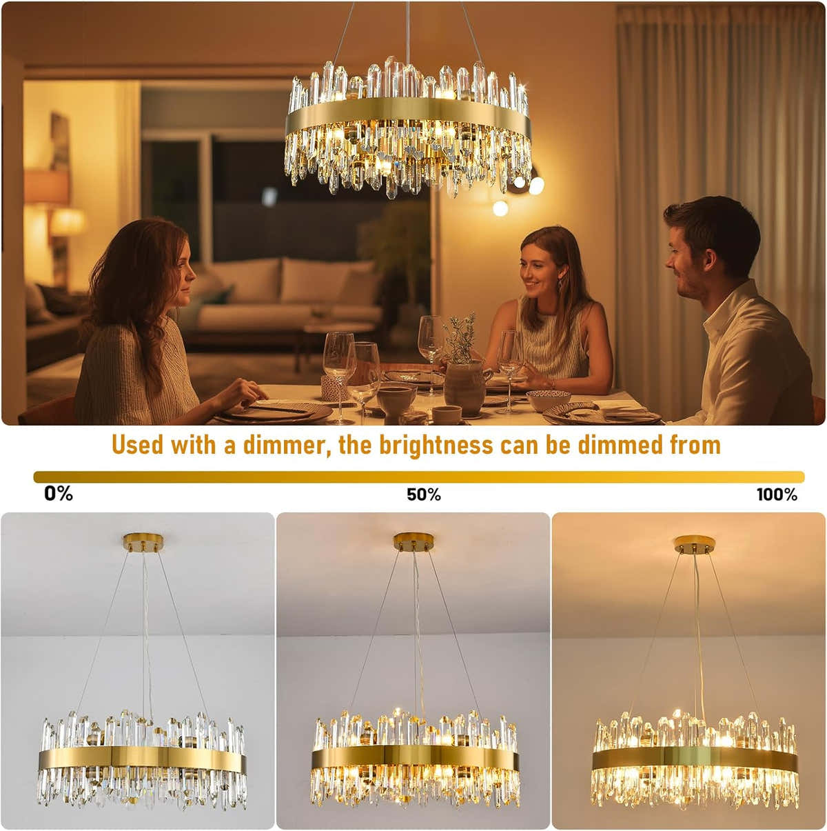 MDEGLYO Modern Crystal Round Chandelier