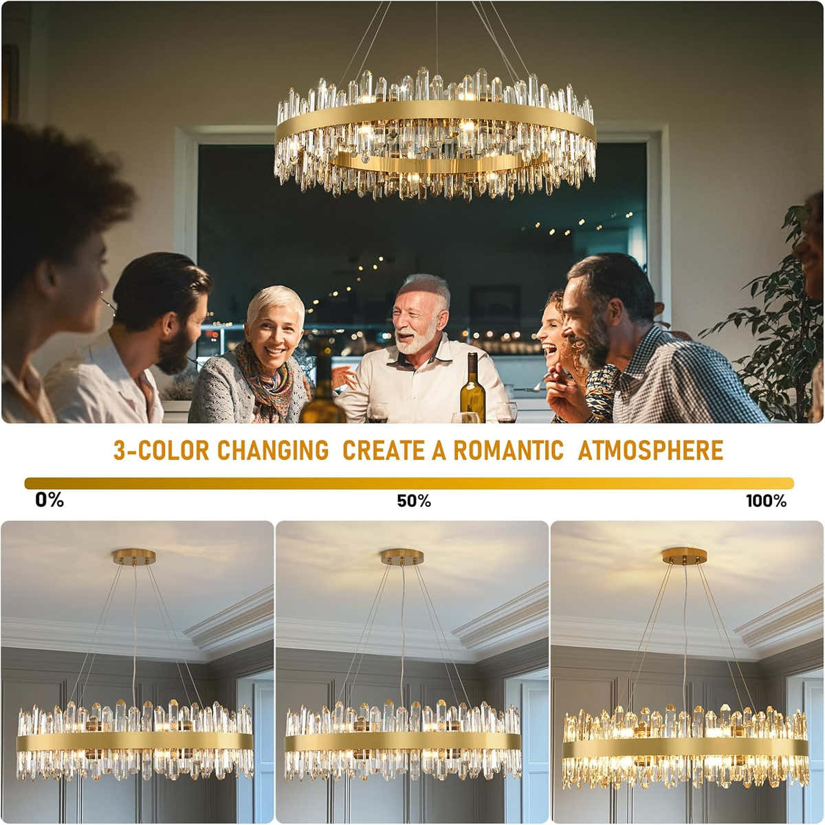 MDEGLYO Modern Crystal Round Chandelier