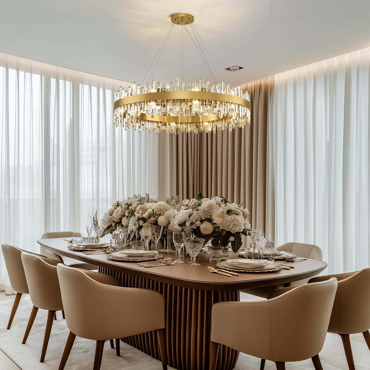 MDEGLYO Modern Crystal Round Chandelier