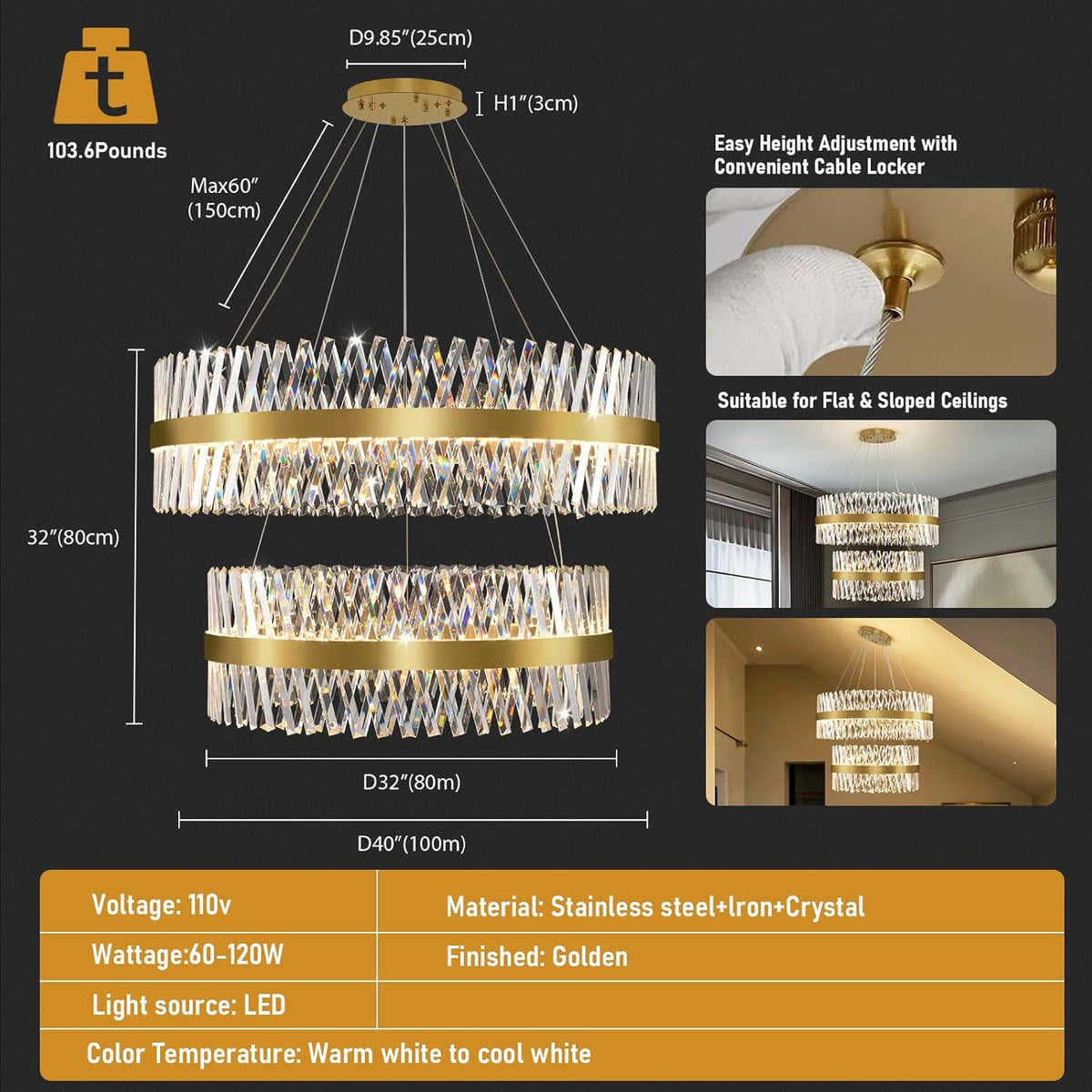 MDEGLYO Modern Crystal Chandelier